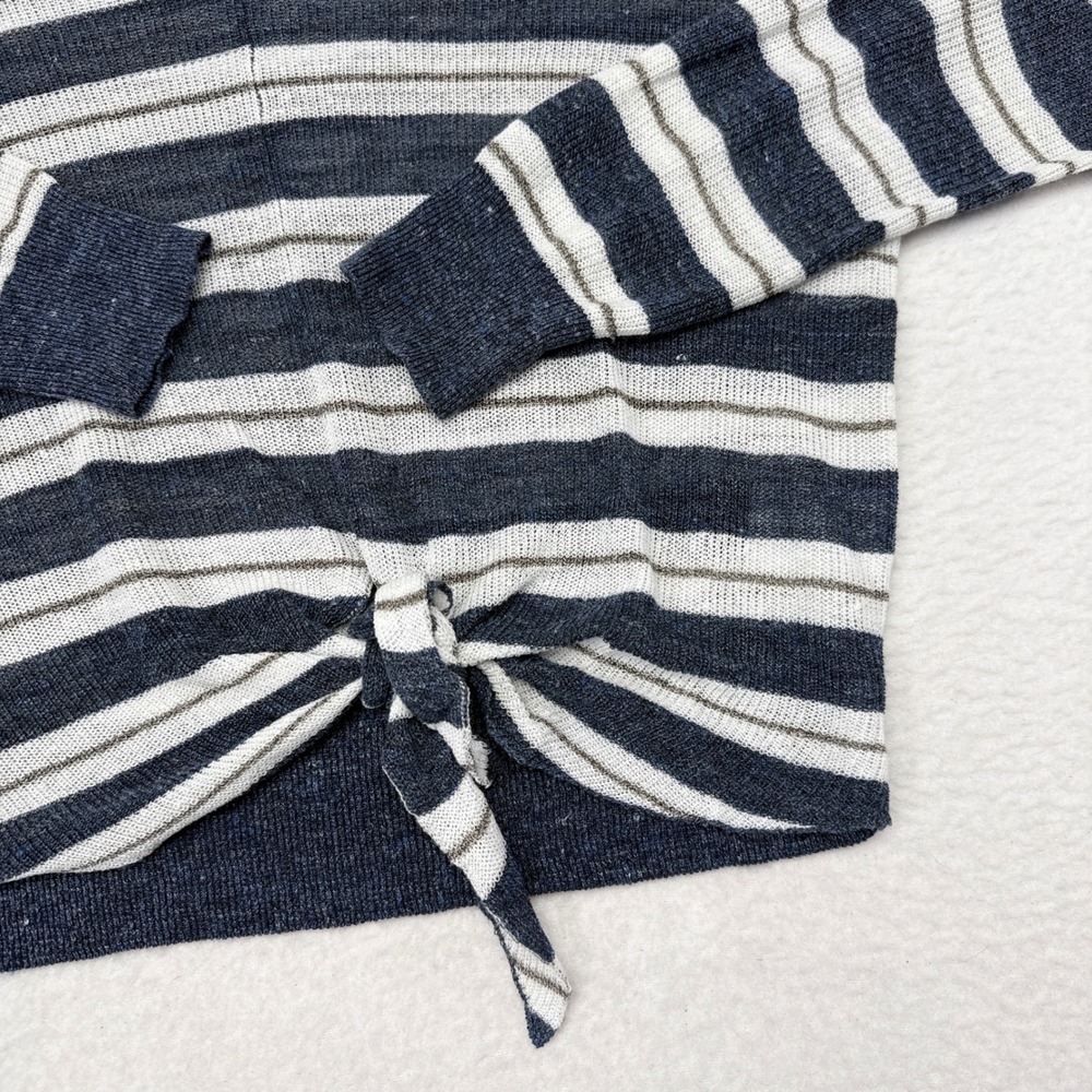 Veronica Beard Sweater Size Small Blue‎ Striped Linen Blend V Neck Thin Knit - Picture 3 of 8